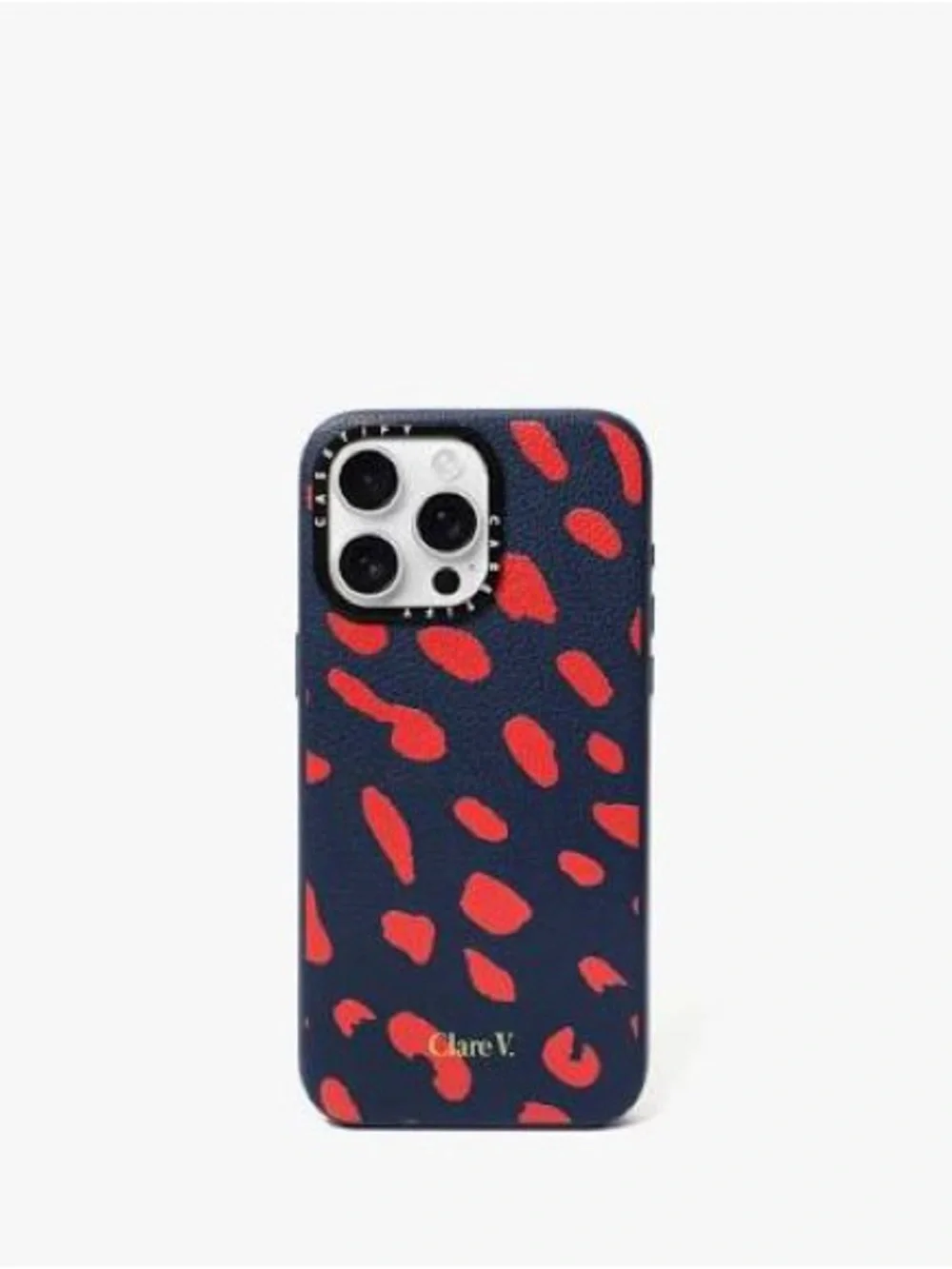 Clare V. x Casetify Navy with Poppy Jaguar Print Leather iPhone 15 Pro Case